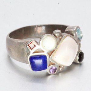 Sterling Silver MOP Lapis Peridot Amethyst Garnet Ring